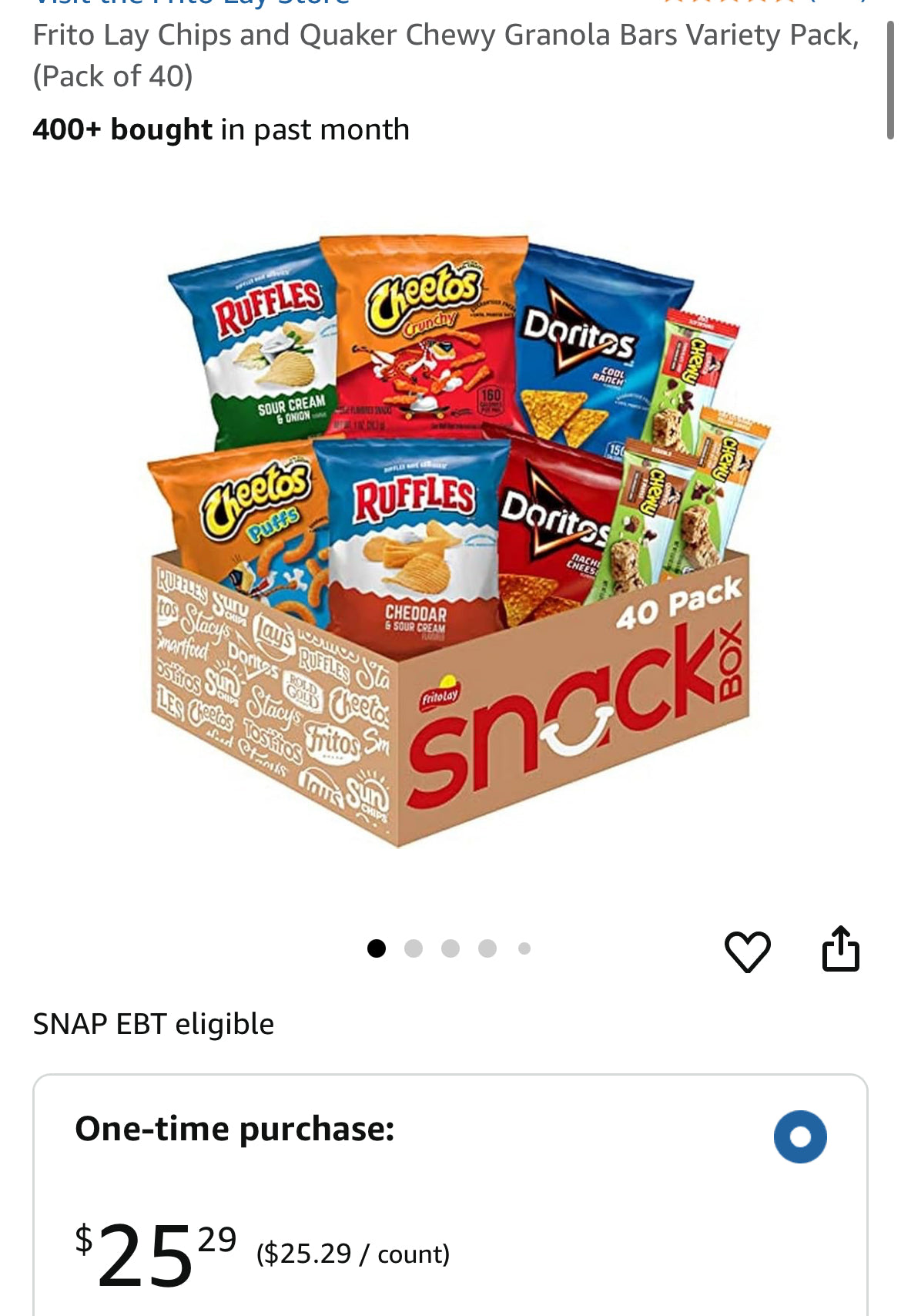 Frito Lay Chips and Quaker Chewy Granola Bars Variety Pack, (Pack of 40)