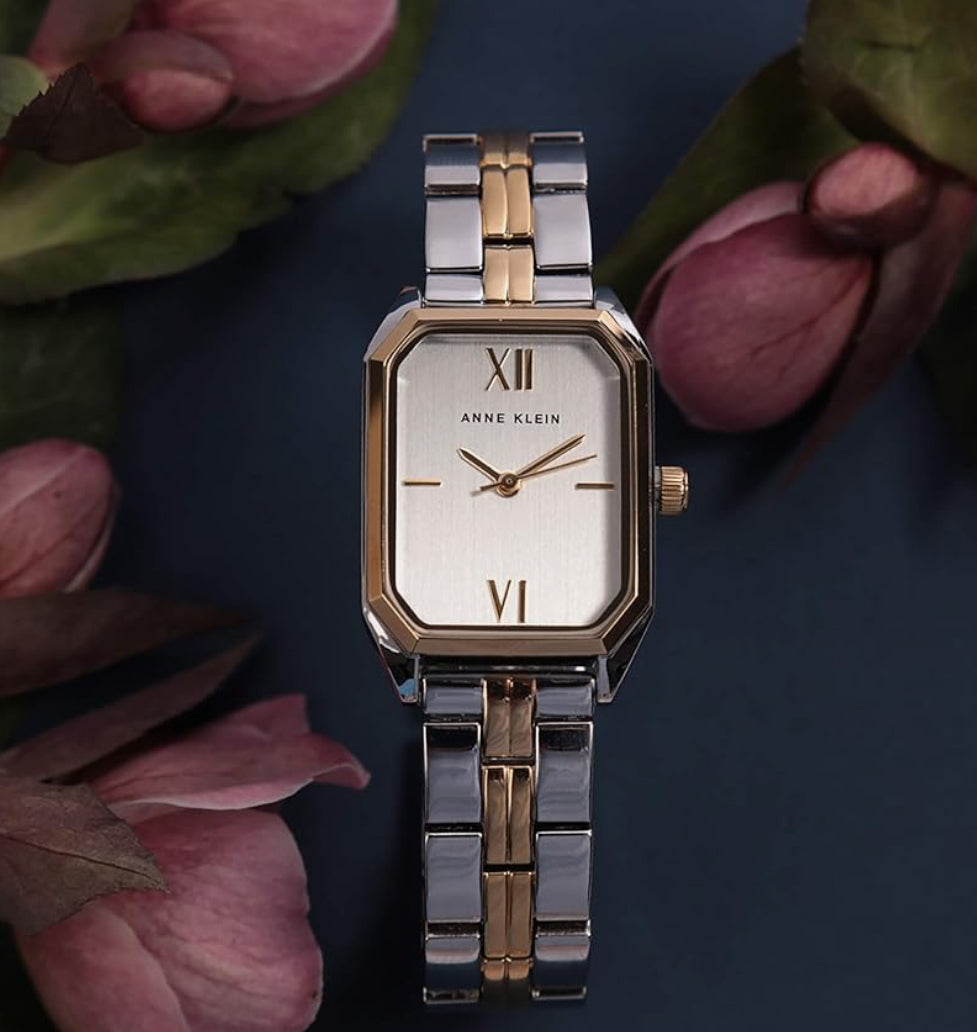 Anne Klein Octagonal Shaped Metal Bracelet Watch Silver & Gold Two Tone Watch