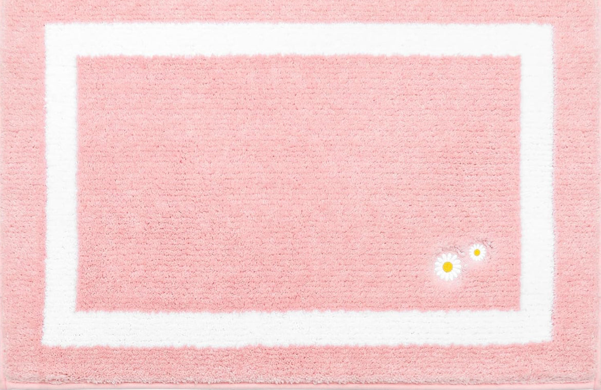 BEQHAUSE Bathroom-Rug-Non-Slip-Bathroom-Mat Soft Bath Mats for Bathroom Floor Absorbent Bath Mat Washable Pink Bathroom Rugs Embroidered Flowery Bath Rugs 24"X36"