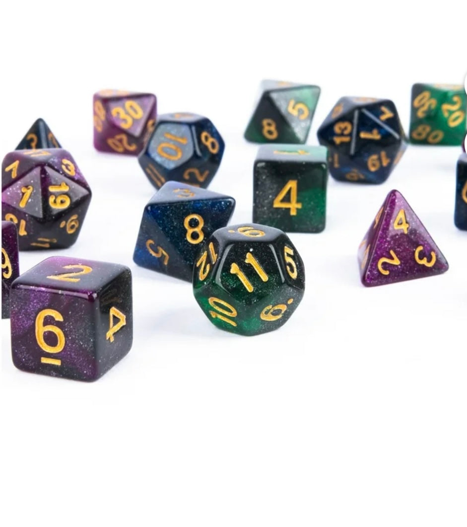 2 sets/ 7pcs: 1.6cm/0.62" Polyhedral Die D20 D12 D10(2) D8 D6 D4 Table Games for DND