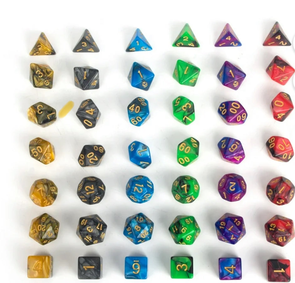 2 sets/ 7pcs: 1.6cm/0.62" Polyhedral Die D20 D12 D10(2) D8 D6 D4 Table Games for DND