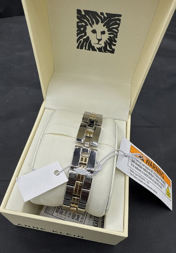 Anne Klein Octagonal Shaped Metal Bracelet Watch Silver & Gold Two Tone Watch