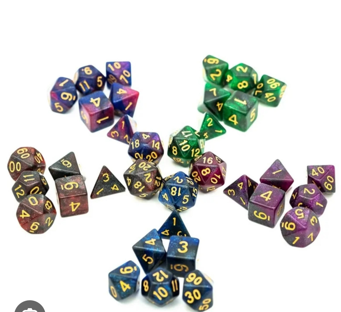 2 sets/ 7pcs: 1.6cm/0.62" Polyhedral Die D20 D12 D10(2) D8 D6 D4 Table Games for DND