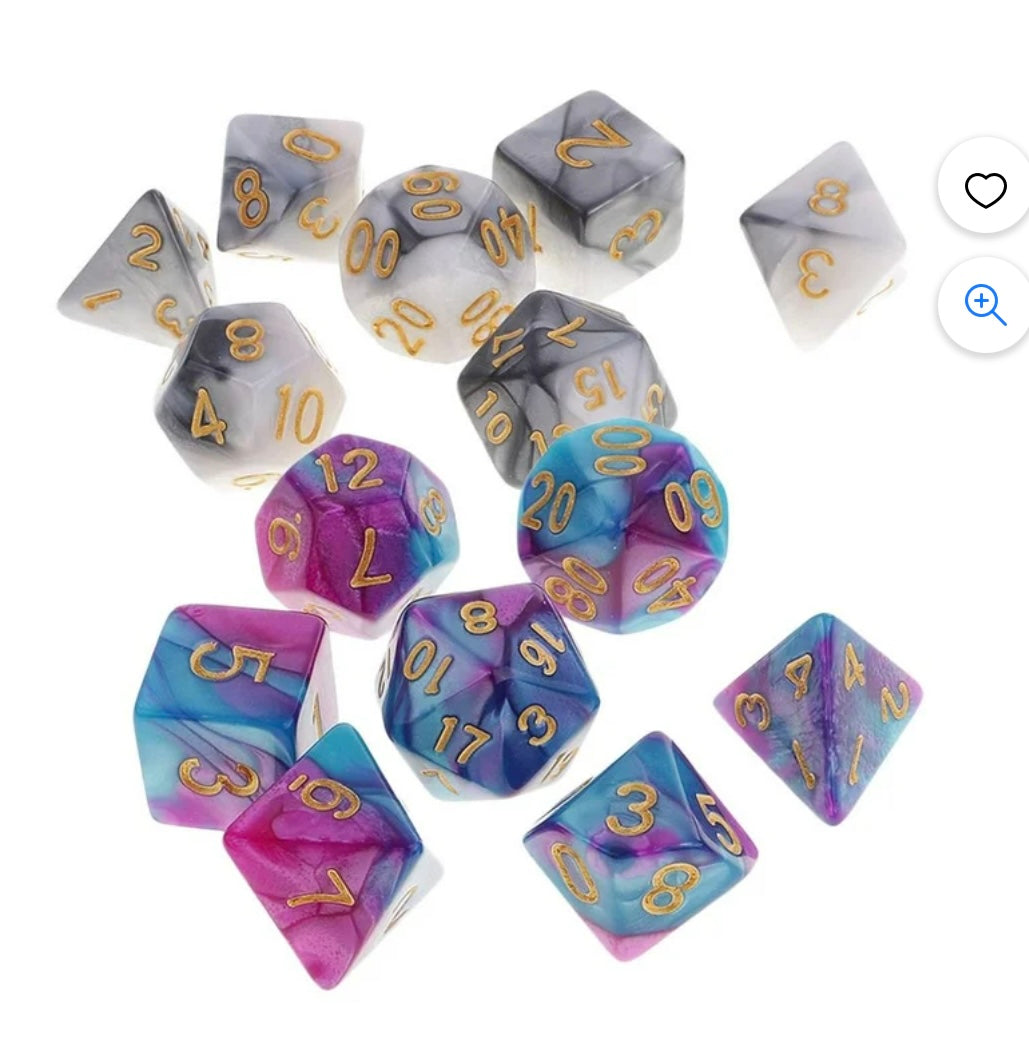 2 sets/ 7pcs: 1.6cm/0.62" Polyhedral Die D20 D12 D10(2) D8 D6 D4 Table Games for DND