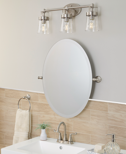 Safford 23" x 23" Round Tilt Bathroom Mirror, Satin Nickel