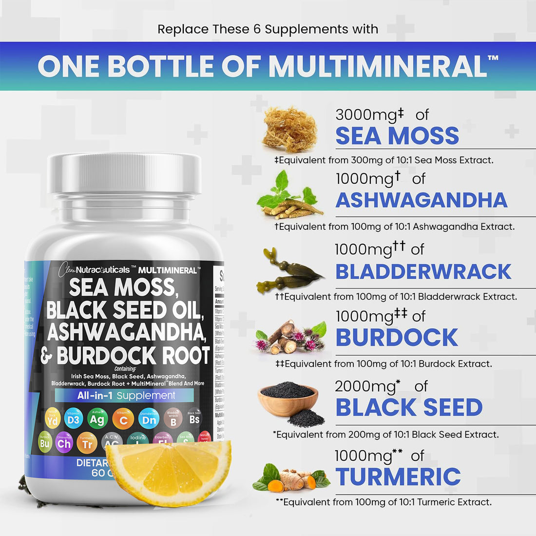 Sea Moss Black Seed Oil Ashwaganha & Burdock Root