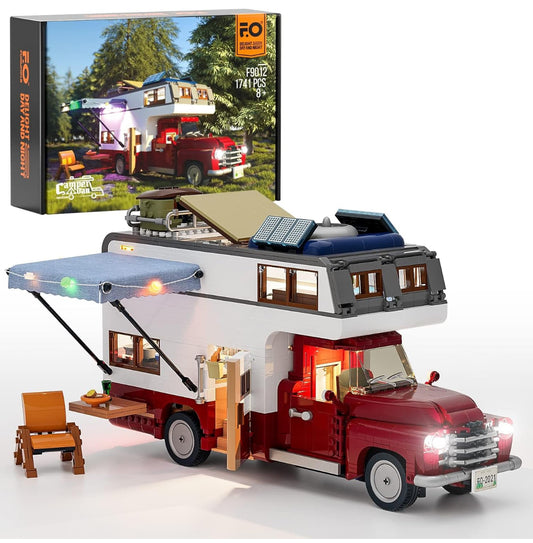 FUNWHOLE Lighting Camper-Van Building Set - Camper Vehicles Construction Building Bricks Set with LED Lighting Kit 1741 PCS for Teens and Adults