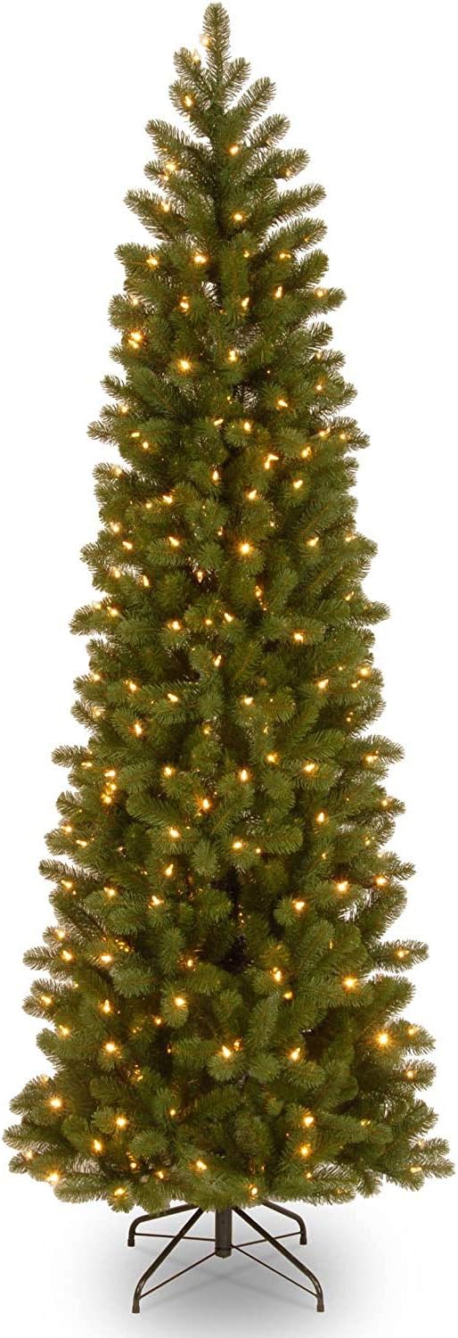 National Tree Company Pre-Lit 'Feel Real' Artificial Slim Downswept Christmas Tree, Green, Douglas Fir, Dual Color LED Lights, Includes PowerConnect and Stand, 7.5 feet