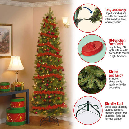 National Tree Company Pre-Lit 'Feel Real' Artificial Slim Downswept Christmas Tree, Green, Douglas Fir, Dual Color LED Lights, Includes PowerConnect and Stand, 7.5 feet