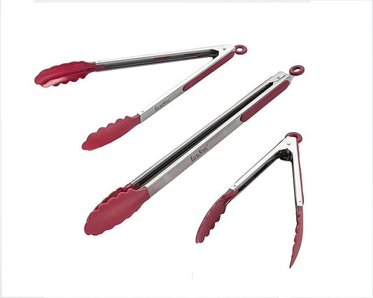 ExcelSteel Stainless Red Tongs, 3-Piece Set