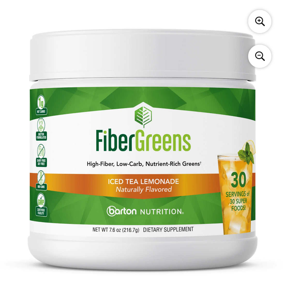 Iced Tea Lemonade Fiber Greens - Low-Carb Probiotics for Gut Health - Blood Function Support - Naturally Flavored Probiotic Formula with 30 Superfoods - Protects Heart Health, 30 Servings