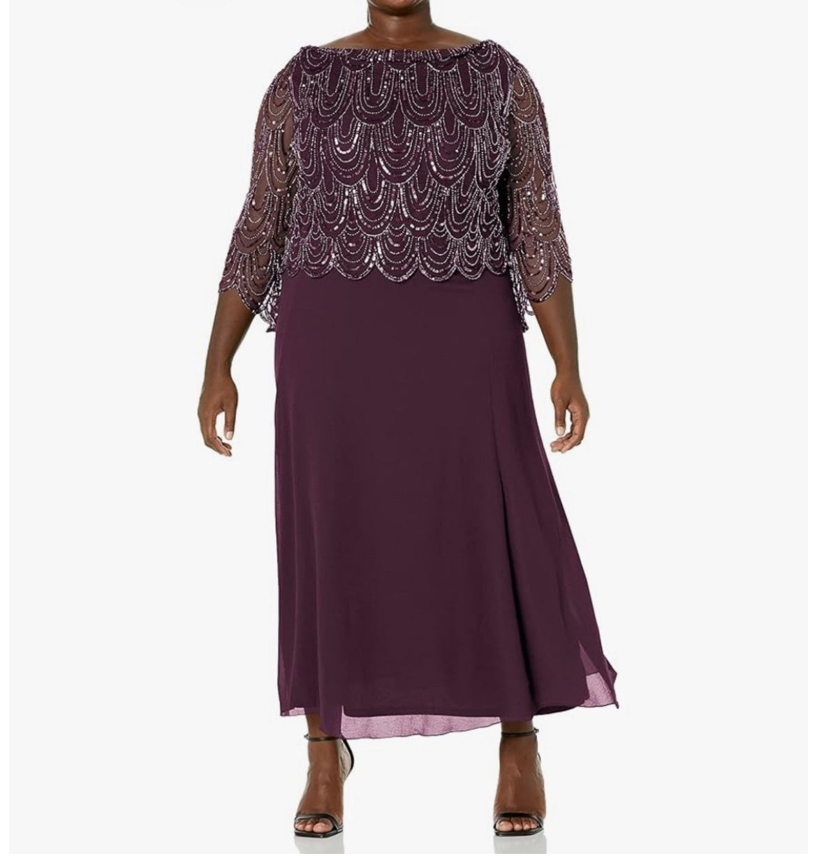 J Kara Women's Size 3/4 Scallop Beaded Pop Over Gown Plus size 10