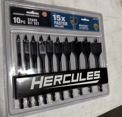 New (Set of 10) Hercules Spade Splinter-Free Break-Free Bits Tool Set 1/4 in. hex shank 1/4 in., 3/8 in., 1/2 in., 9/16 in., 5/8 in., 3/4 in., 7/8 in., 1 in., 1-1/8 in., 1-1/4 in.