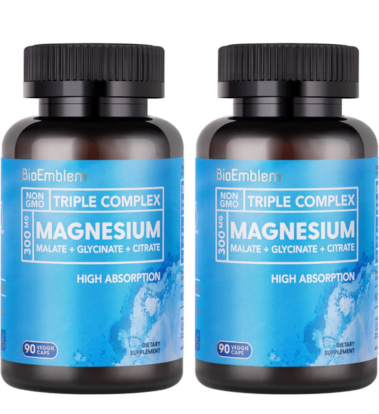 BioEmblem High Absorption Triple Magnesium Complex 300mg | Magnesium Glycinate | Citrate 2pack