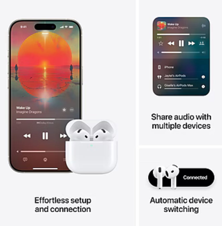 Apple AirPods 4 Wireless Ambient Sound Earbuds with USB-C Charging Case, 4th Generation, Bluetooth, White (MXP63LL/A)