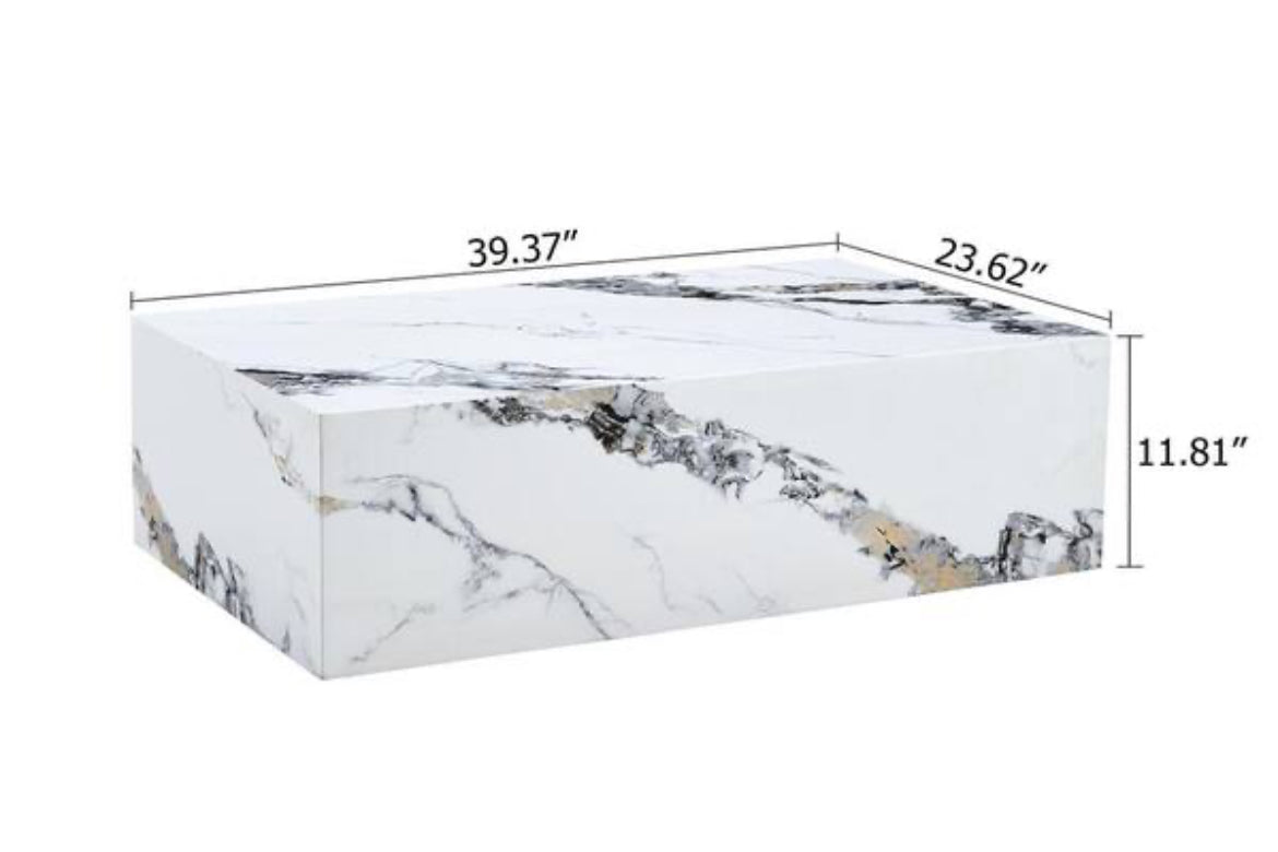 Polibi Modern 39.37 in. White Rectangle Faux Marble Coffee Table