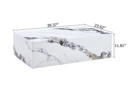 Polibi Modern 39.37 in. White Rectangle Faux Marble Coffee Table