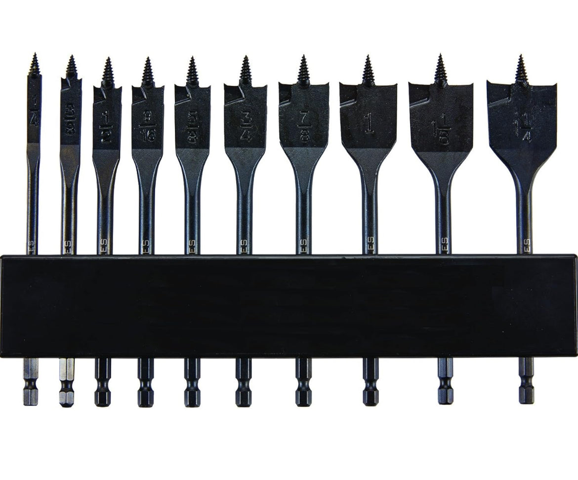 New (Set of 10) Hercules Spade Splinter-Free Break-Free Bits Tool Set 1/4 in. hex shank 1/4 in., 3/8 in., 1/2 in., 9/16 in., 5/8 in., 3/4 in., 7/8 in., 1 in., 1-1/8 in., 1-1/4 in.
