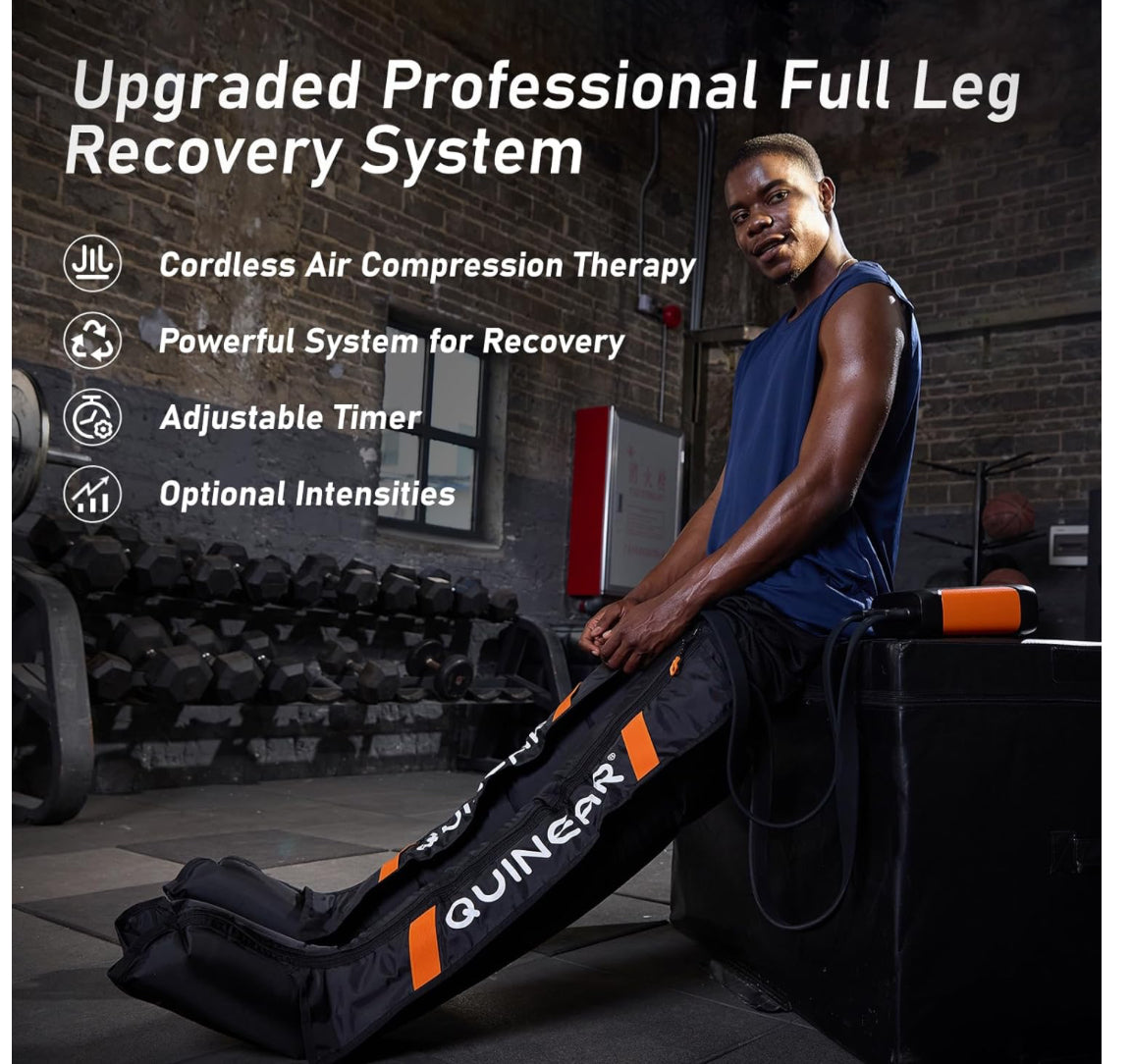 QUINEAR Professional Leg Recovery System, Cordless Air Compression Boots with Sequential Compression Device, Leg and Foot Massager for Fast Recovery Therapy, Improved Circulation for Athletes