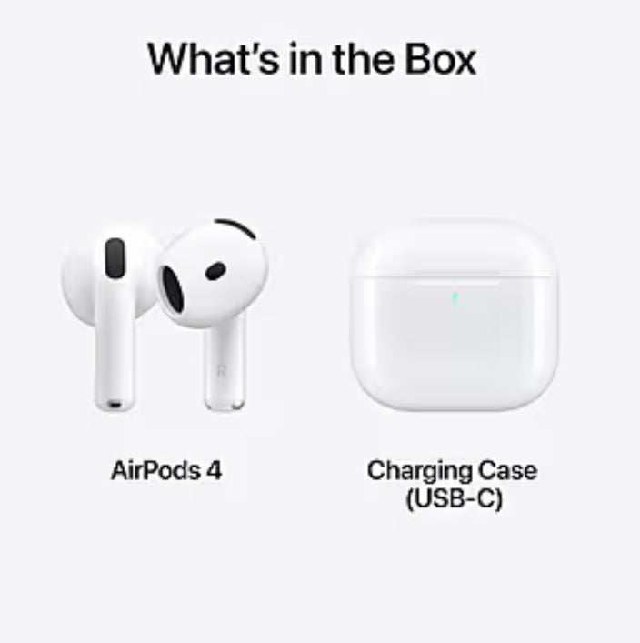 Apple AirPods 4 Wireless Ambient Sound Earbuds with USB-C Charging Case, 4th Generation, Bluetooth, White (MXP63LL/A)