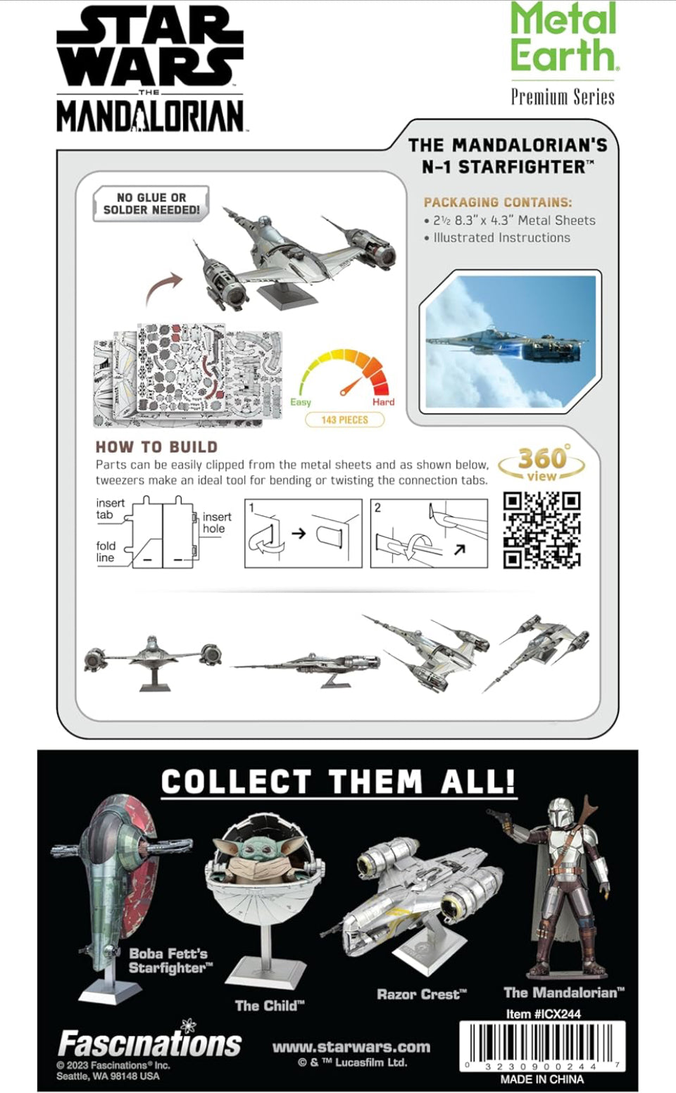 Metal Earth Premium Series Star Wars Mandalorian N-1 Starfighter 3D Metal Model Kit Fascinations