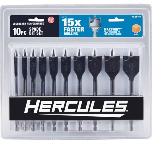 New (Set of 10) Hercules Spade Splinter-Free Break-Free Bits Tool Set 1/4 in. hex shank 1/4 in., 3/8 in., 1/2 in., 9/16 in., 5/8 in., 3/4 in., 7/8 in., 1 in., 1-1/8 in., 1-1/4 in.
