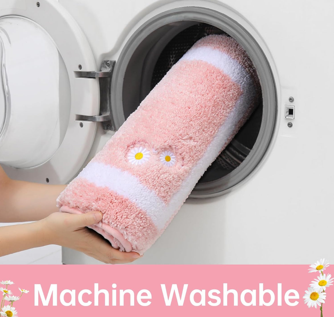 BEQHAUSE Bathroom-Rug-Non-Slip-Bathroom-Mat Soft Bath Mats for Bathroom Floor Absorbent Bath Mat Washable Pink Bathroom Rugs Embroidered Flowery Bath Rugs 24"X36"