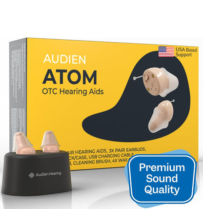 Audien ATOM Rechargeable Hearing Amplifier to Aid and Assist Hearing, Premium Comfort Design and Nearly Invisible