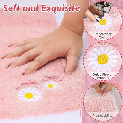 BEQHAUSE Bathroom-Rug-Non-Slip-Bathroom-Mat Soft Bath Mats for Bathroom Floor Absorbent Bath Mat Washable Pink Bathroom Rugs Embroidered Flowery Bath Rugs 24"X36"
