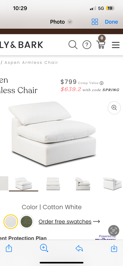 Original Modular Cloud Couch x2 Pieces 
Aspen Corner-Aspen Armless Chair Brand New in Original Box’s