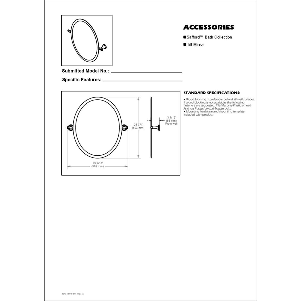 Safford 23" x 23" Round Tilt Bathroom Mirror, Satin Nickel